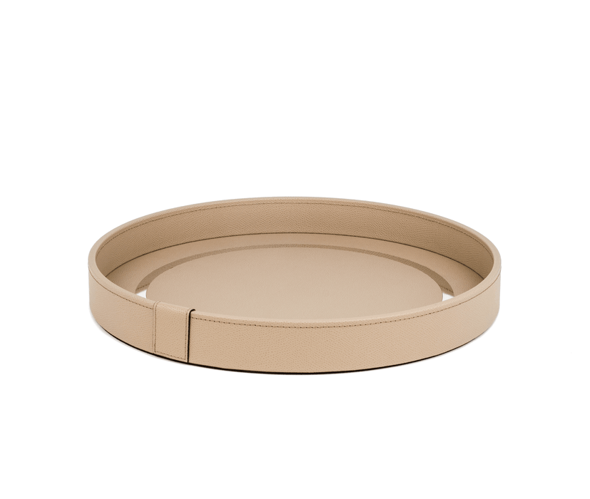 Durable Wooden Venere Round Tray with Soft Calfskin Leather