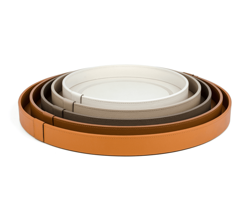 Durable Wooden Venere Round Tray with Soft Calfskin Leather