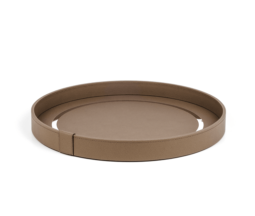 Durable Wooden Venere Round Tray with Soft Calfskin Leather