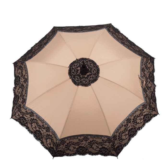 Large Beige Lace Leather Stylish Manual Opening Parasol