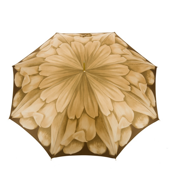 Luxury Beige Dahlia Umbrella with Jeweled Brass Handle for Women - Artynov | Unique Handmade Accessories