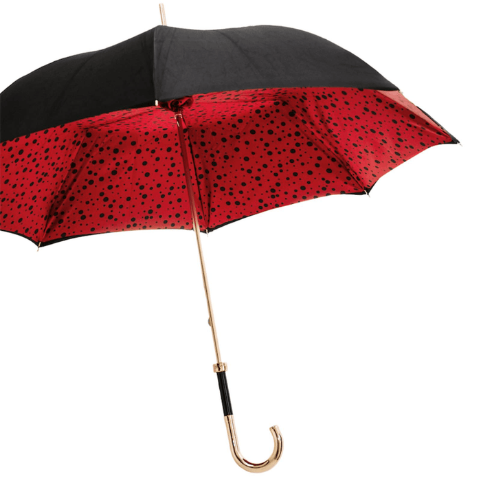 Red Circles Black Classic Golden Brass Handle Umbrella