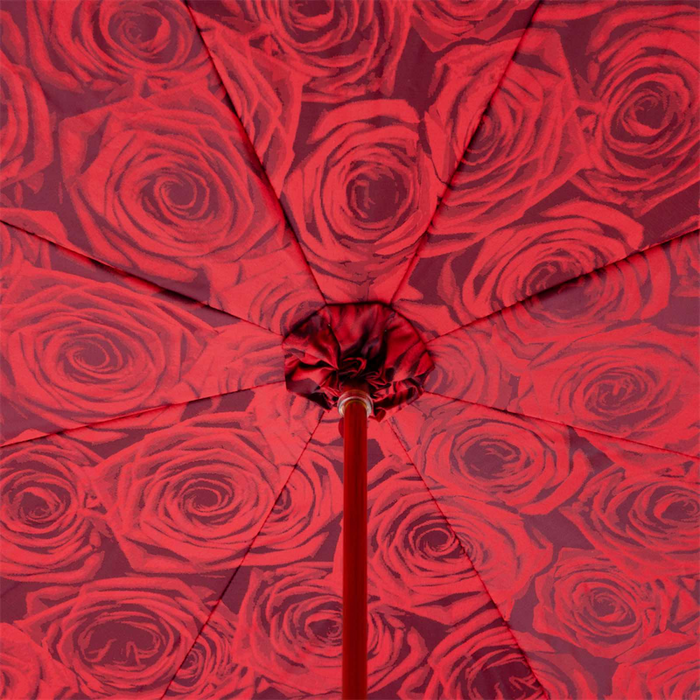 red rose and leopard print umbrella with wooden rose handle