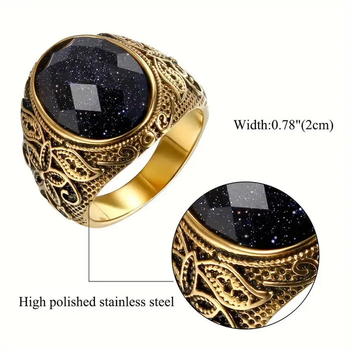 Vintage Stainless Steel Signet Ring with Glass Inlay