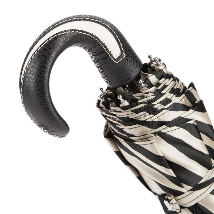 Stylish Zebra Print Leather Handle Designer Folding Umbrella - Artynov | Unique Handmade Accessories