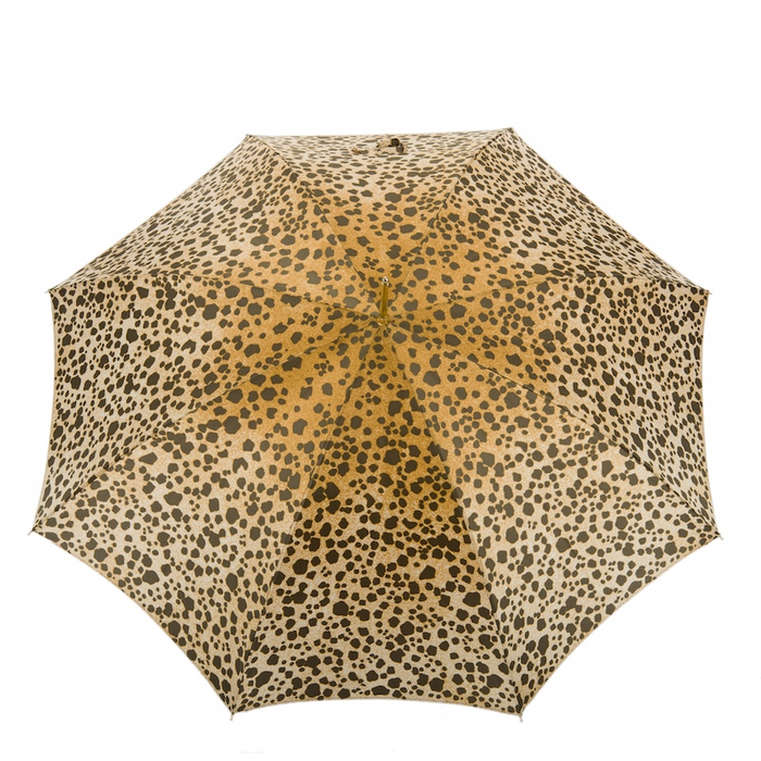 speckled canopy designer umbrella with carved wooden handle 