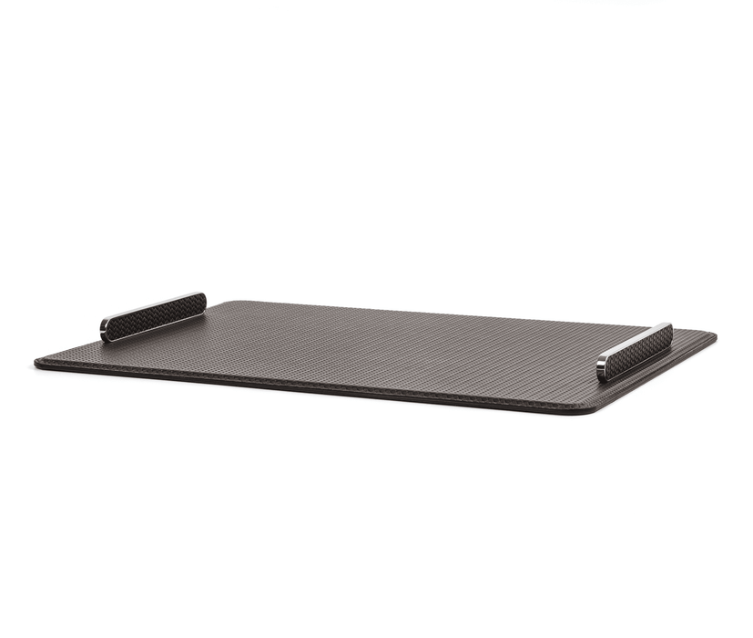 Elegant Aluminium Este Rectangular Tray with Calf Leather Upholstery