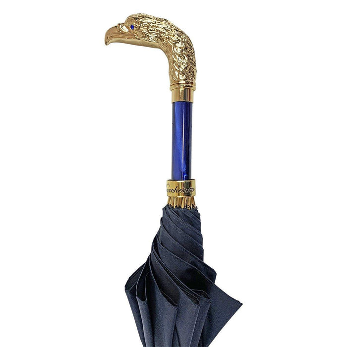 Elegant Blue Umbrella with 24K Gold-Plated Eagle Handle