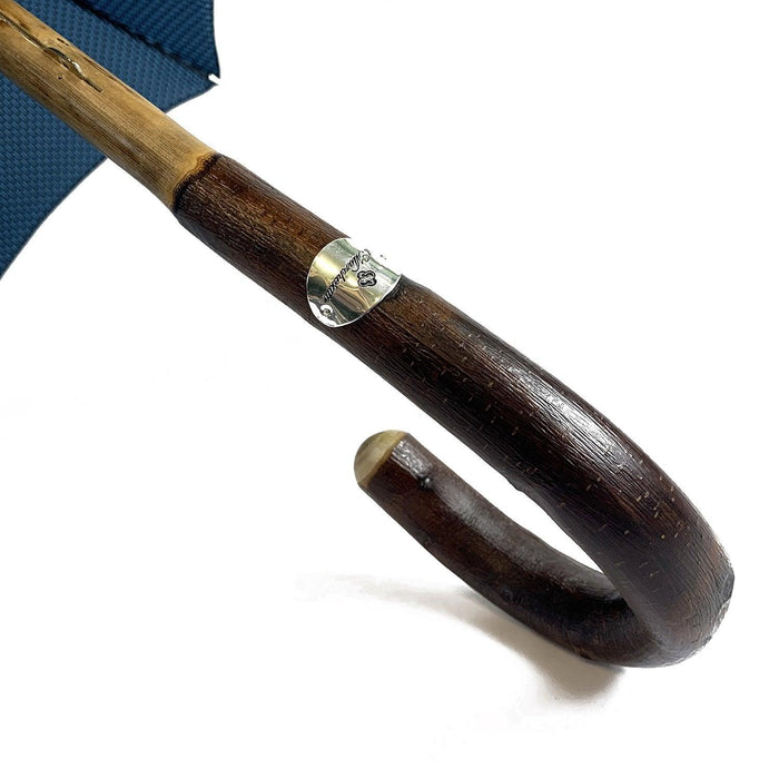 Elegant Blue umbrella with Natural Chestnut Wood hand-curved - Artynov | Unique Handmade Accessories