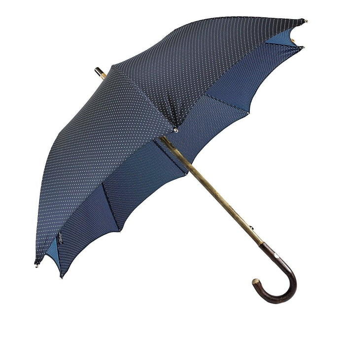 Elegant Blue Umbrella with Hand-Curved Natural Chestnut Wood Handle