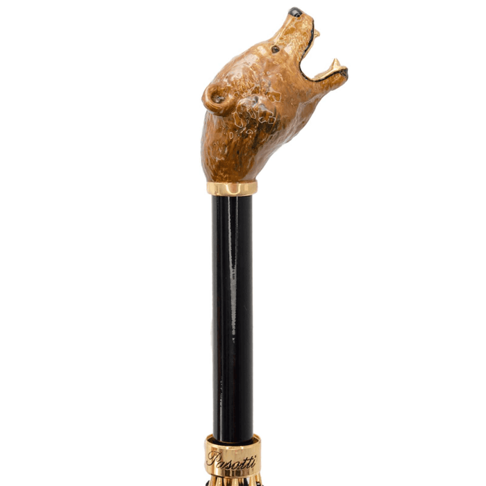 Elegant Brown Bear Enameled Brass Handle Umbrella