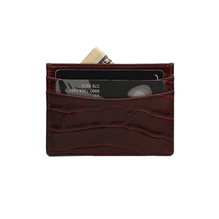 Elegant Burgundy Card Holder Crocodile Pattern