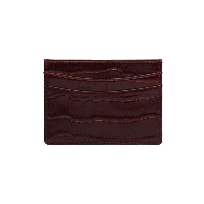 Elegant Burgundy Card Holder Crocodile Pattern