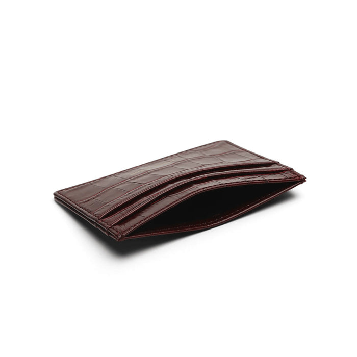 Burgundy Crocodile Pattern Leather Card Holder Handcrafted