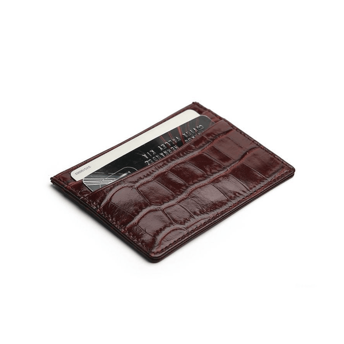 Elegant Burgundy Card Holder Crocodile Pattern