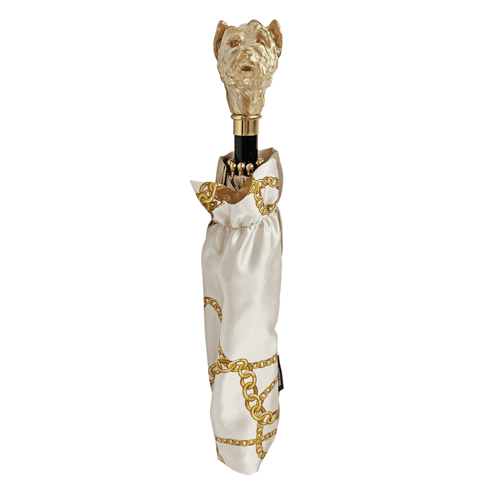 Elegant Cream Umbrella with Enameled Dog Handle