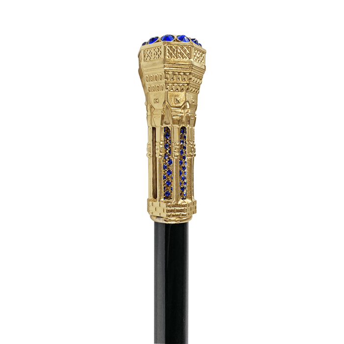 Elegant Design Tower Walking Stick with Blue Crystals