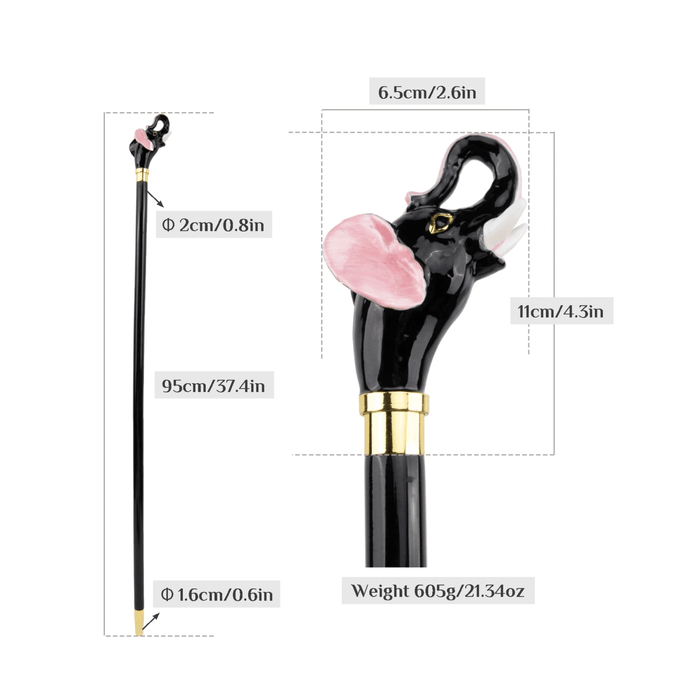 Elegant Elephant Ceramic Head Walking Stick For Women