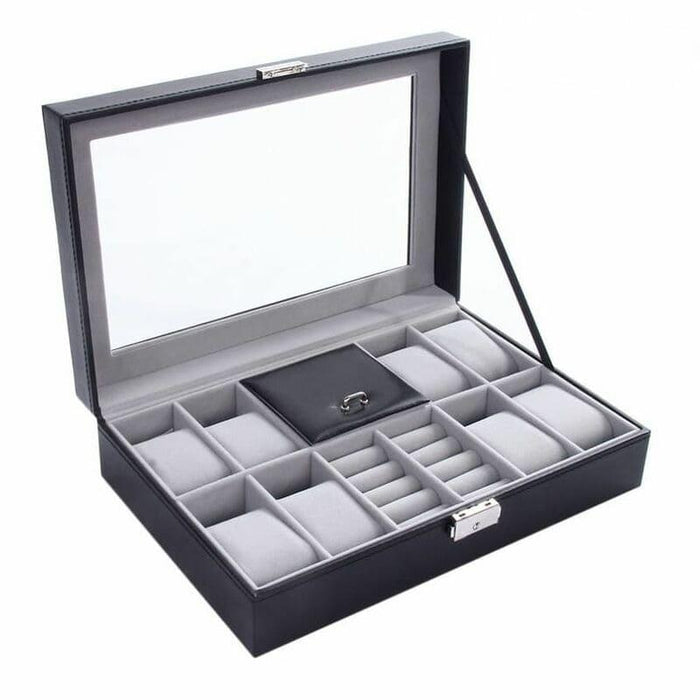 Elegant Faux Leather Watch and Jewelry Box 8 Slots