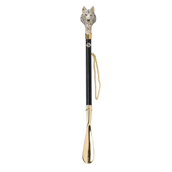 Elegant Hand-Painted Wolf Shoehorn in 24K Gold Plating