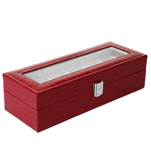 Elegant Leather Watch Box for Women in Red with 6 Slots