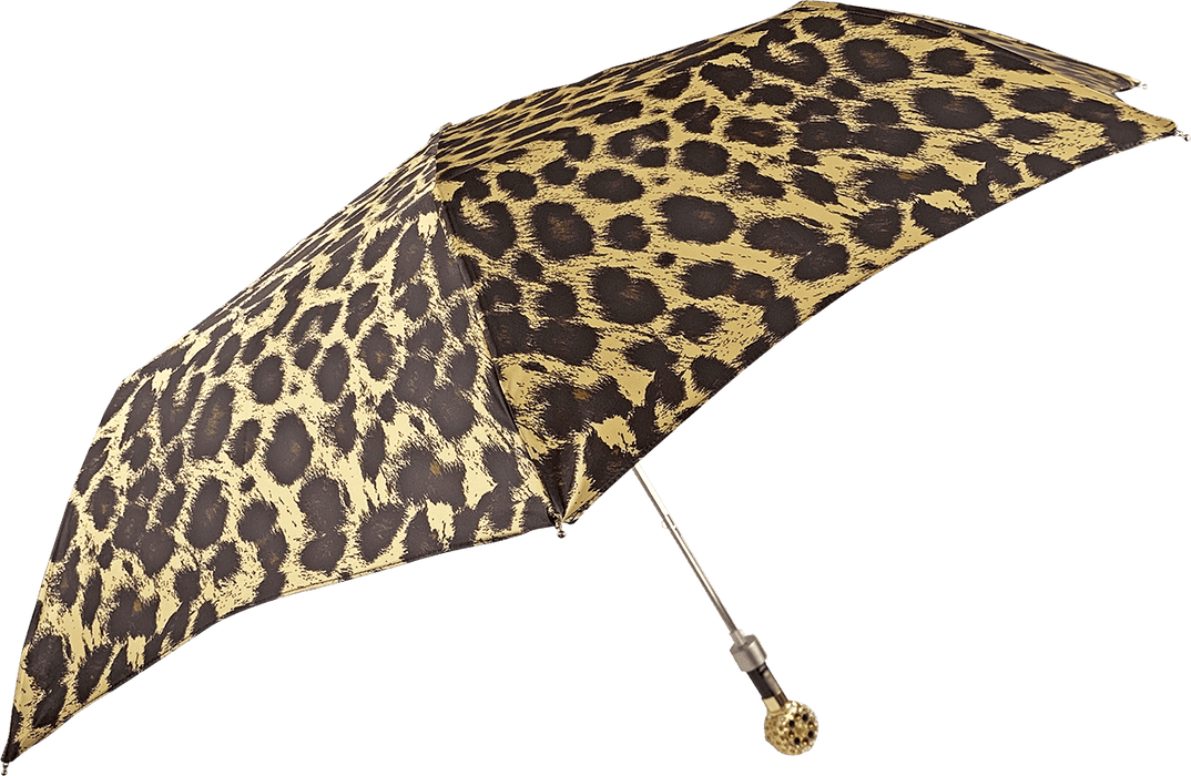 Elegant Leopard Design Folding Umbrella with Filigree Handle