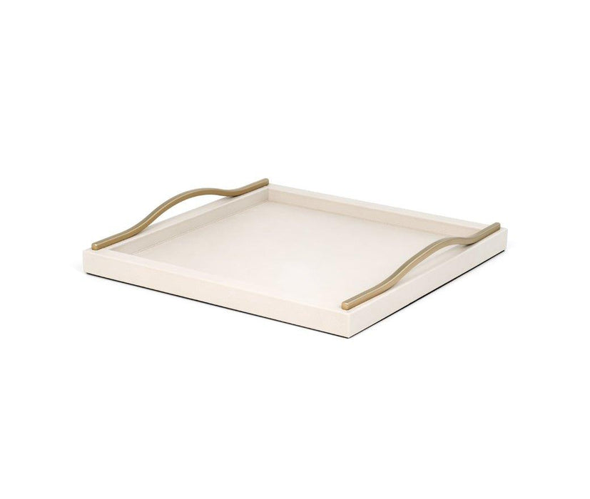 Elegant Rectangular Calfskin Leather Onda Tray with Wavy Metal Handles