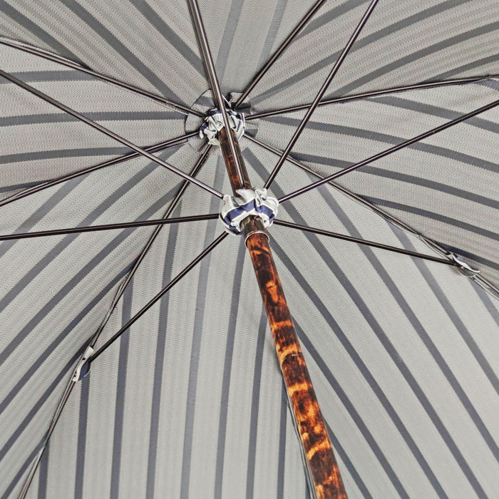 Elegant Striped Umbrella with Flamed Natural Beech Wood Handle