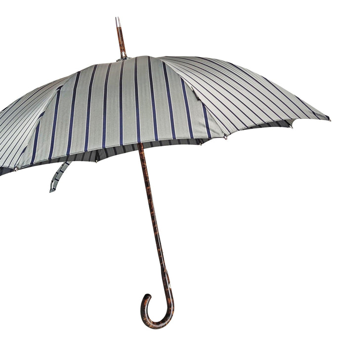 Elegant Striped Umbrella - Flamed Natural beech Wood-Handle - Artynov | Unique Handmade Accessories