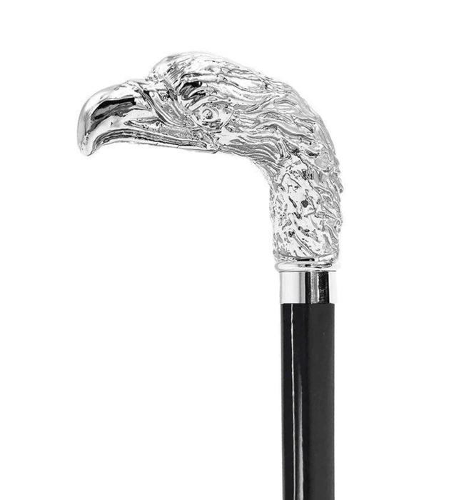 Elegant Style Bright Silver Plated Hawk Artistic Walking Stick