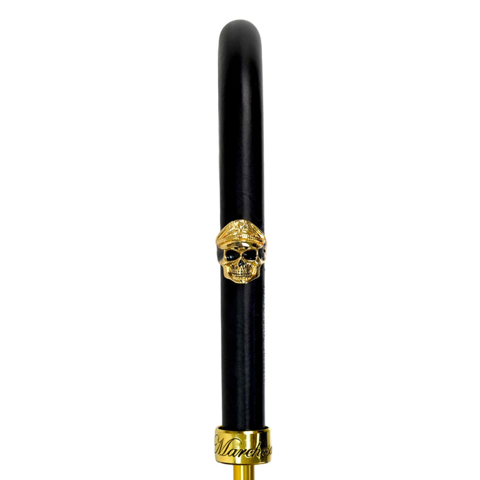 Elegant Umbrella with Leather Handle with Gold Skull