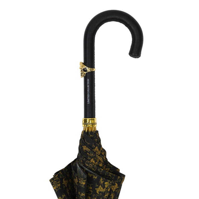 Elegant Umbrella with Leather Handle with Gold Skull