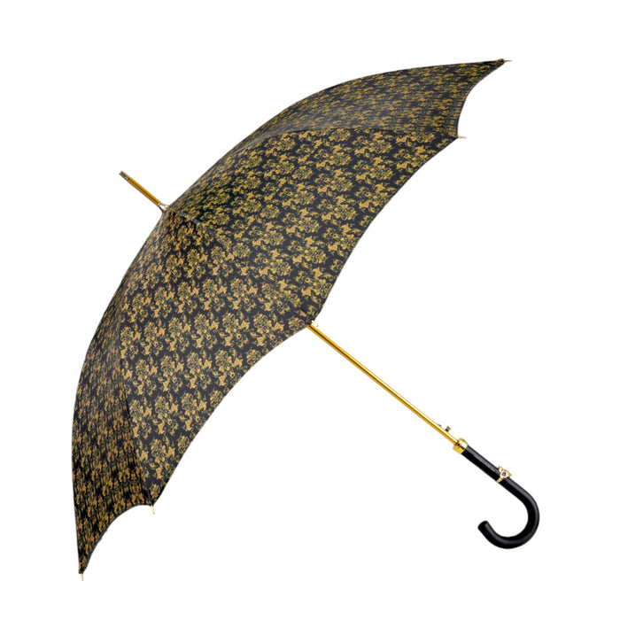 Elegant Umbrella with Leather Handle with Gold Skull