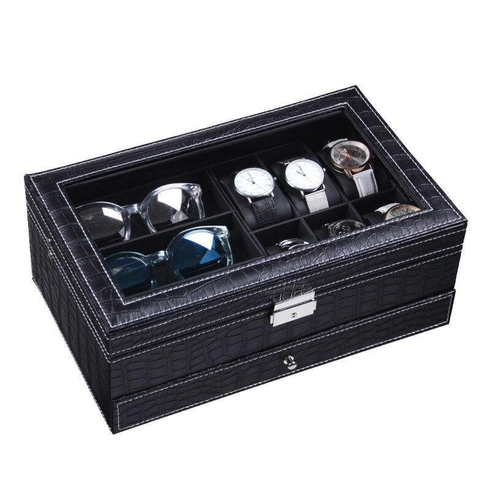 Elegant Watch Case in Black Crocodile Leather with 6 Slots