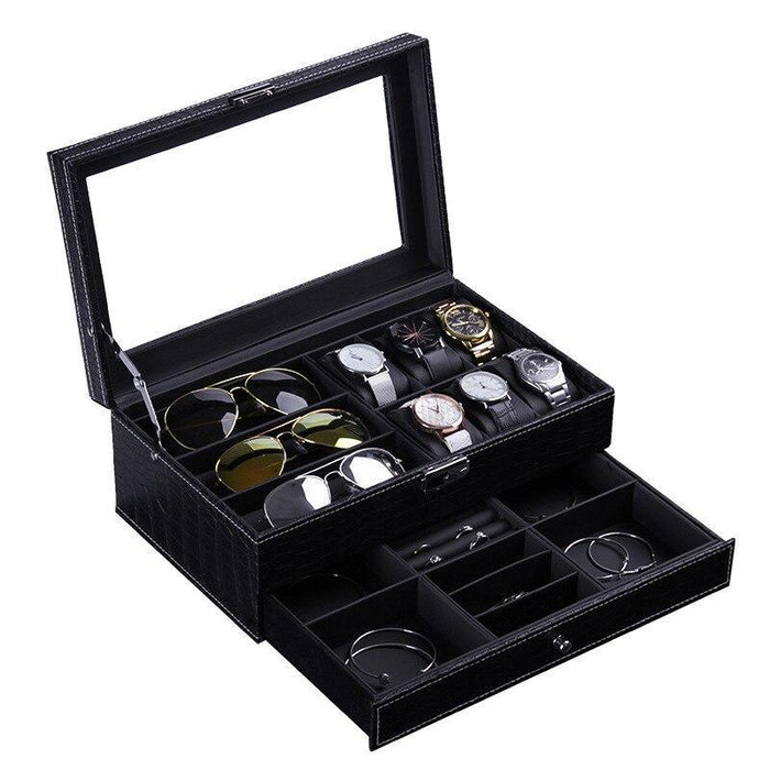 Elegant Watch Case in Black Crocodile Leather with 6 Slots