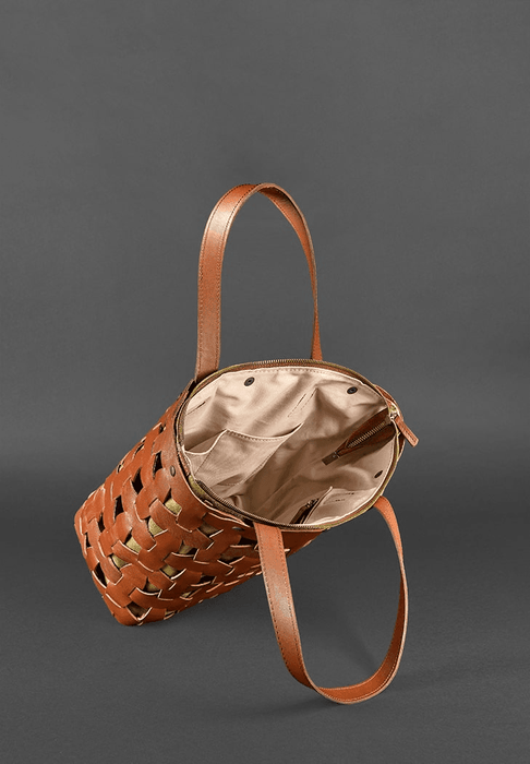 Designer woven leather handbag