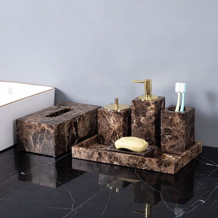 Elegant Brown Dark Marble Bathroom Set