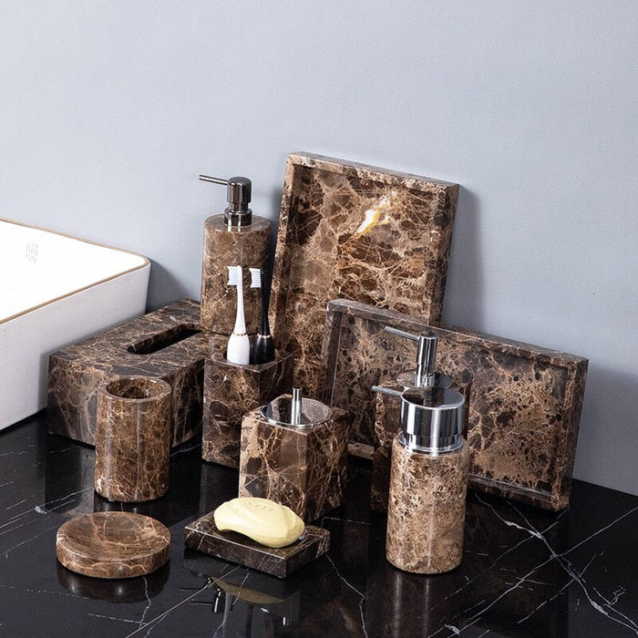 Elegant Brown Dark Marble Bathroom Set