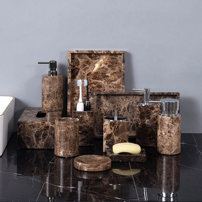 Elegant Brown Dark Marble Bathroom Set