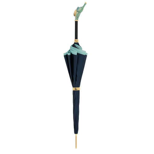 Enameled Brass Handle Blue Umbrella for Women