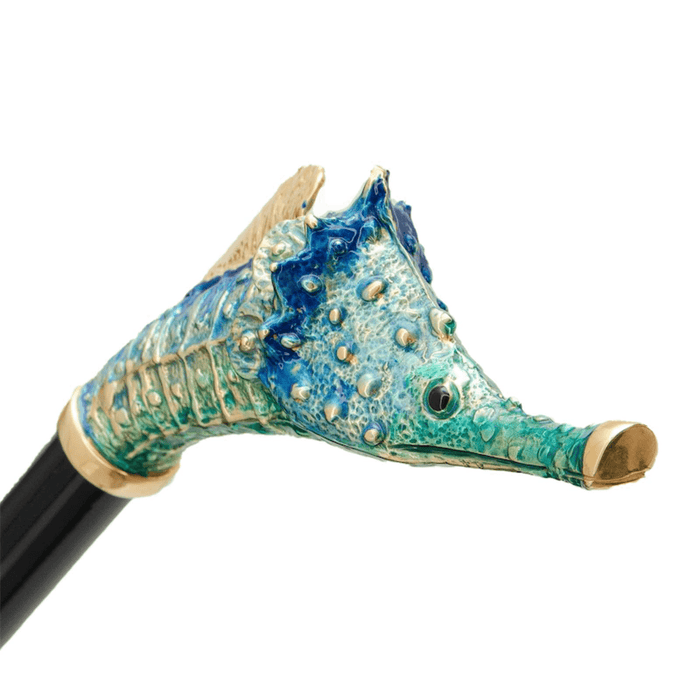 Enameled Brass Handle Blue Umbrella for Women