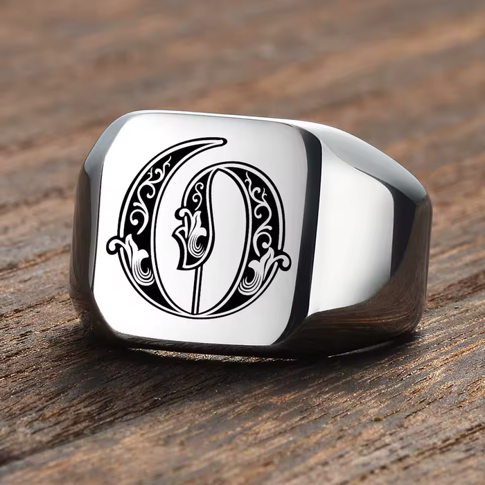 engraved initial ring men square top