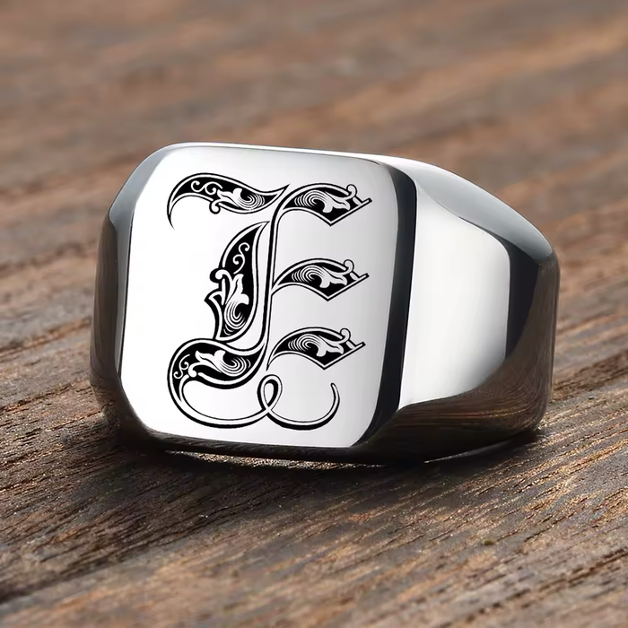 engraved letter signet ring men