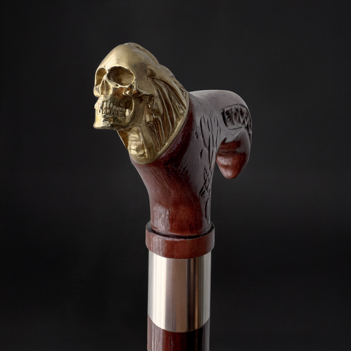 Artisan Skull-Handled Walking Stick Carved Wooden Cane for Men