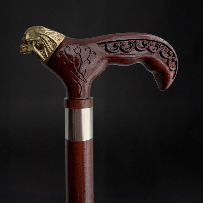 Artisan Skull-Handled Walking Stick Carved Wooden Cane for Men