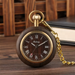 Wooden Roman Numeral Pocket Watch - Gold Quartz Pendant Clock