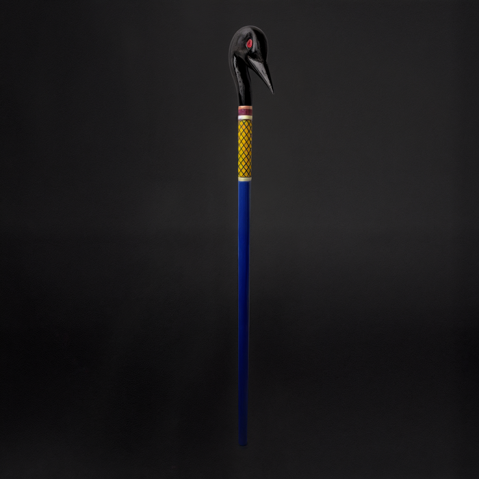 Artisan Walking Cane Loon with Hand-Carved Elements Hand Painting