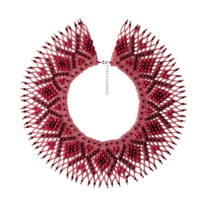 Pink Burgundy Beaded Collar – Shiny Boho Evening Necklace
