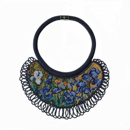 Boho Beadwork Necklace – Irises Flower Art Lover Gift