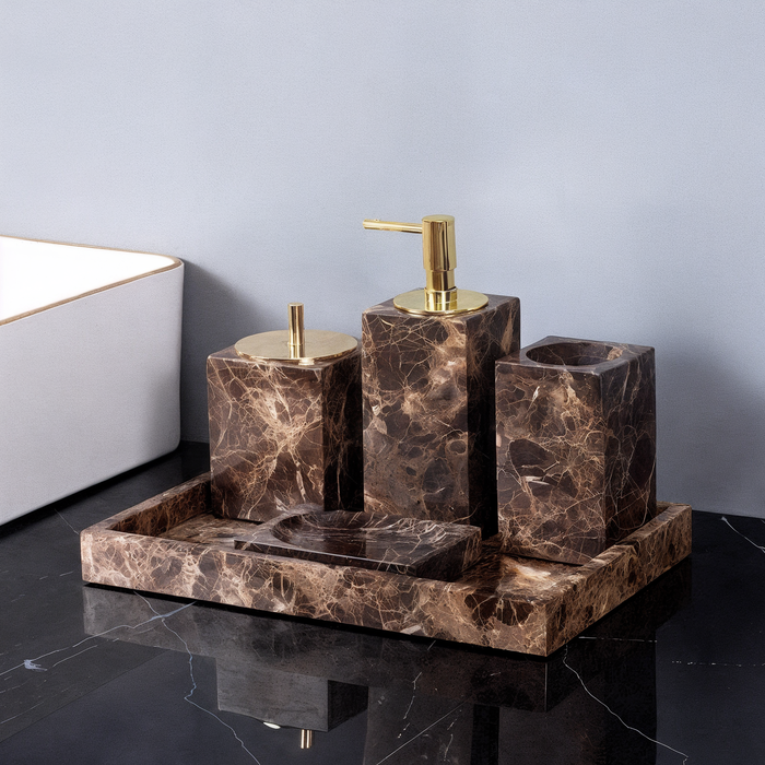 Elegant Brown Dark Marble Bathroom Set